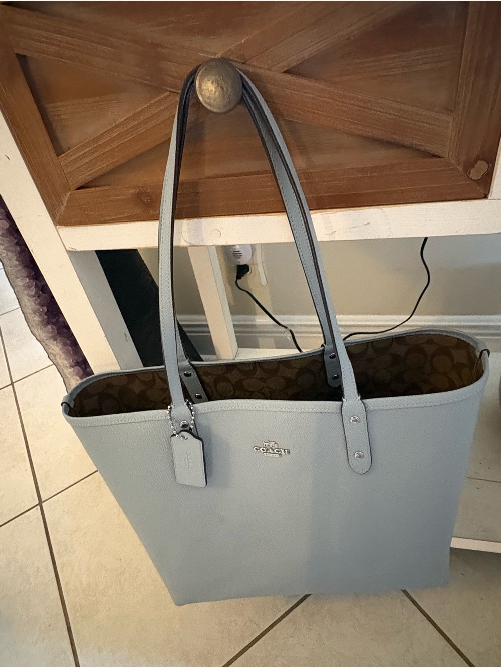 Coach Light Blue Leather Tote with Signature Interior
